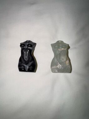 Carved obsidian and fluorite Female Torso Sculptures